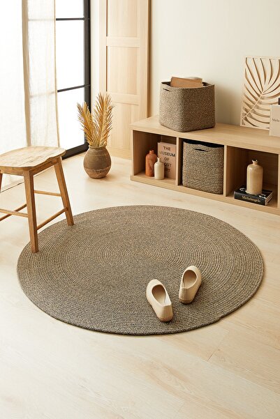 Ocean Home Textile Siyah Kırçıllı Jüt Halı Kilim 120 Cm Çap
