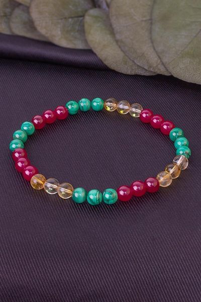Dünya Doğal Taş Ruby Malachite and Citrine Stone Bracelet