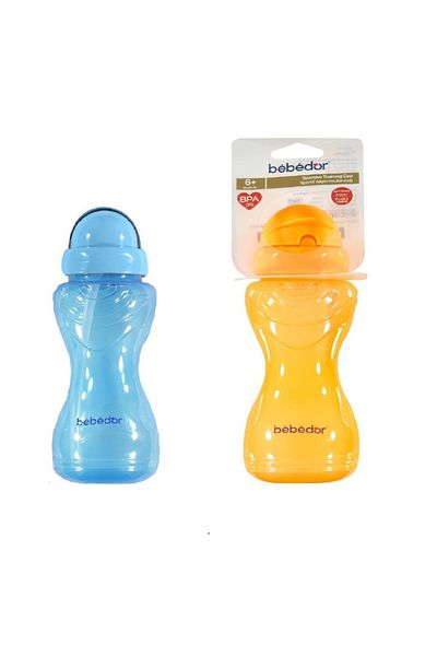 Bebedor Sporty Glass with Straw 330 Ml 2 Pack Orange and Blue