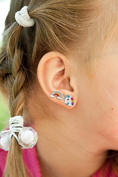 BearPear Gökkuşağı Ve Unicorn Renkli Genç Ve Çocuk Küpesi