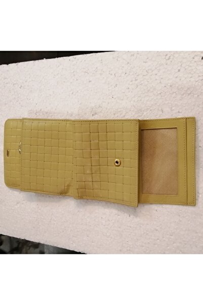 Petek 1855 Kadın Hakiki Deri Sarı Örgü Baskılı Çıtçıtlı Bozuk Para Banknot 6 Kartlık Cüzdan