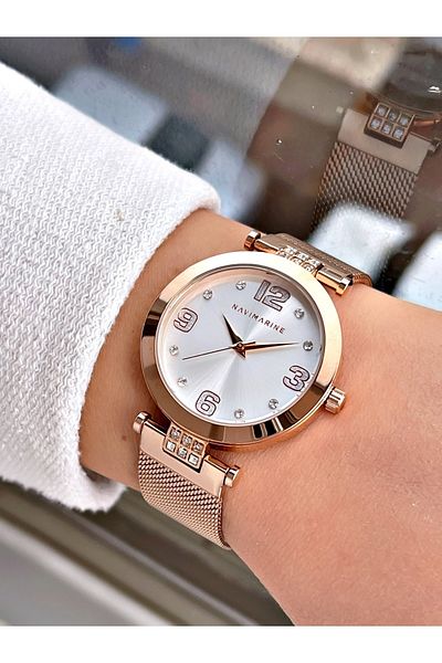 Navimarine Rosegold Color Steel Strap Women's Wristwatch Bracelet Gift