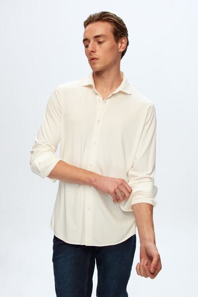 Tween Slim Fit Ekru Düz Gömlek