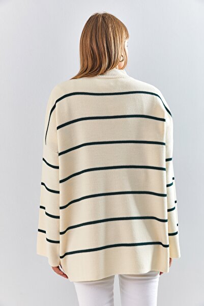 Bianco Lucci Pulover de damă cu gât în dungi supradimensionate