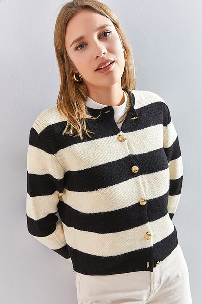 Bianco Lucci Cardigan de damă, cu nasturi metalice, cu dungi groase