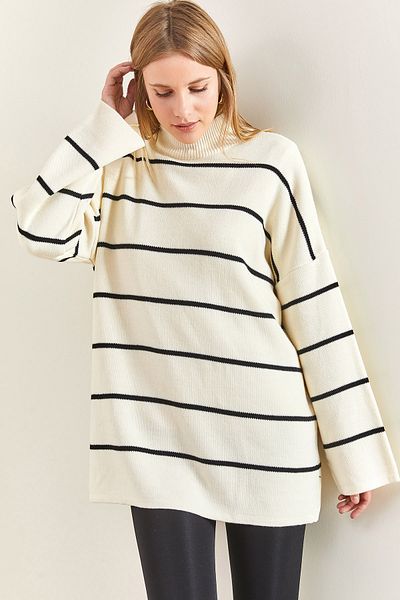 Bianco Lucci Gestreifter Oversize-Strickpullover für Damen mit Rollkragen