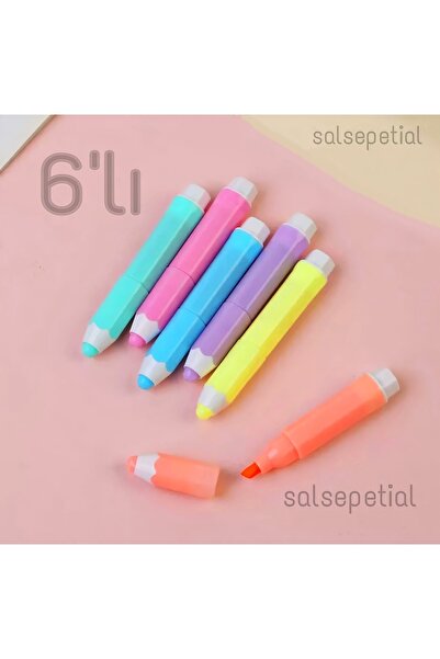 Salsepetial 6'lı Kalem Figürlü Fosforlu Kalem