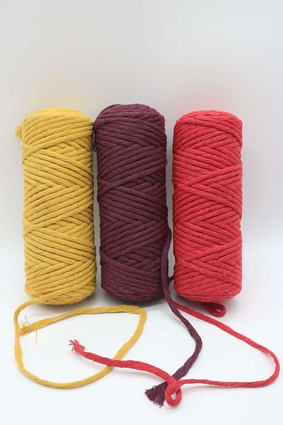 Hobimos Σχοινί Μακραμέ 3 Τεμάχια 250 γραμμάρια 3 mm Μονό Περιστρεφόμενο Βαμβακερό Σχοινί Μακραμέ