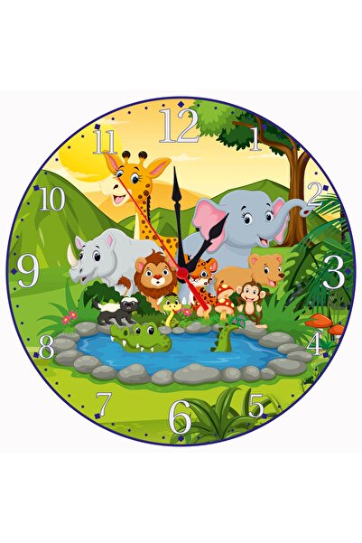 eryatex ساعة حائط لغرفة الأطفال على شكل حديقة حيوان وساعة حائط وديكورات حائط على شكل حيوانات