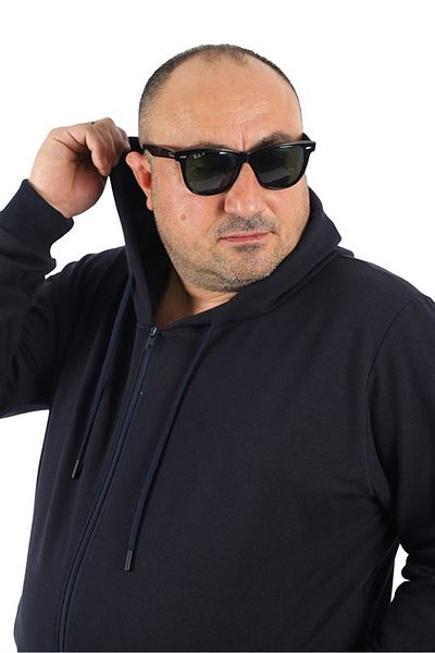 Starbattal Μεγάλο μέγεθος Basic Seasonal Zippered Hooded Sweat 22751 Navy Blue