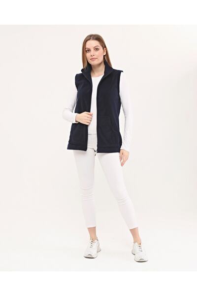 Nehir tekstil Yakalı Fermuarlı Polar Yelek