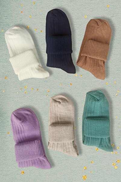 ZEYZEY MONKEY 6-Piece Winter Thick Colored Wool Socks Set (Sleep Socks) (EKRU-DARK BLUE-CAMEL-LILA-BEIGE-GREEN)