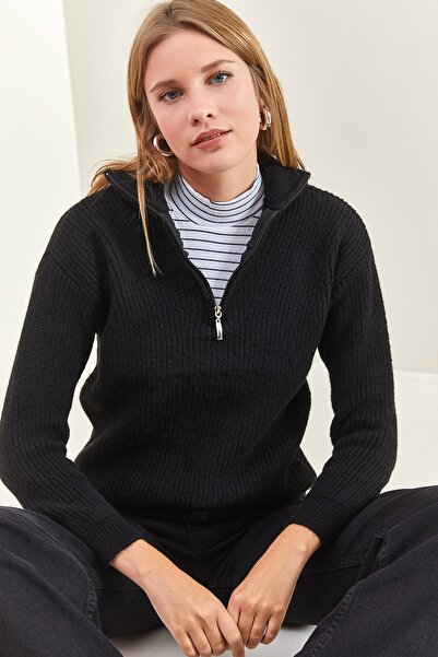 Bianco Lucci Pulover de damă cu fermoar, tricotaj supradimensionat