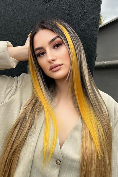 TAKIŞTIR Postă de păr laterală / Culoare muștar / 45 cm (2 bucăți)