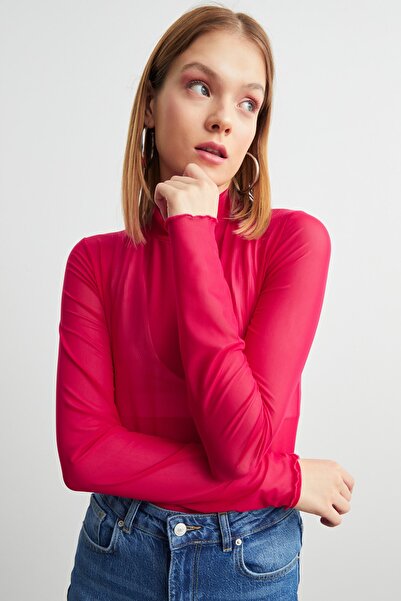 modavingo Γυναικεία φούξια τούλι διάφανη μπλούζα