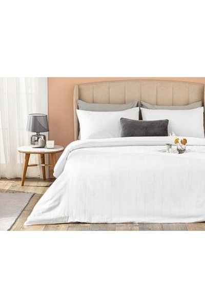 English Home Set cuvertură dublă din satin de bumbac cu dungi Listra 200x220 Cm Alb