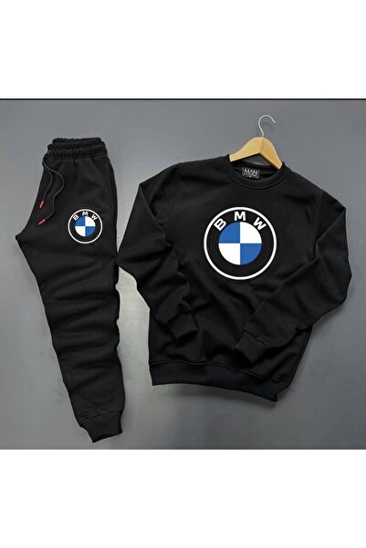 NewCabin سويت شيرت قطني مطبوع للجنسين من Bmw طقم بنطال رياضي قطني مكون من قطعتين