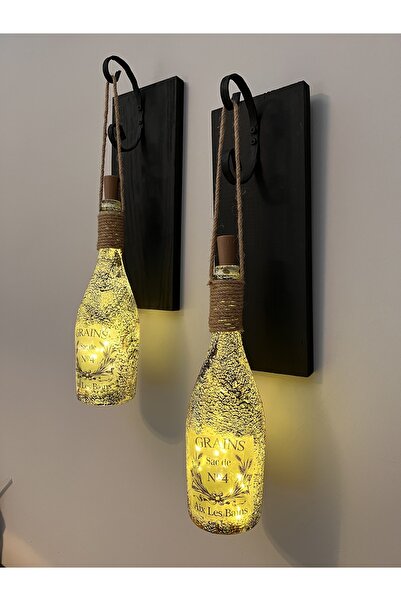 Mes Reves Tıpa Peri Led Işıklı Siyah Ahşap Cam Şampanya Şişesi Duvar Aplik 2'...