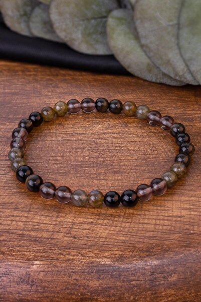 Dünya Doğal Taş Dumanlı Kuvars, Labradorit Ve Obsidyen Taşı Bileklik
