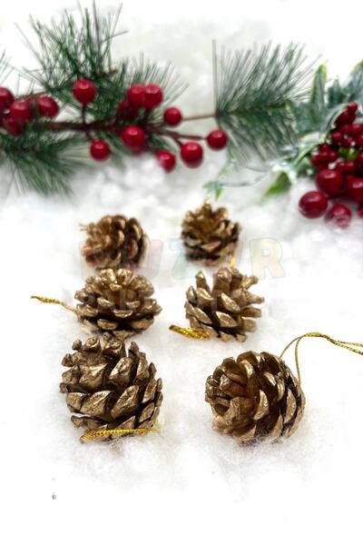 Huzur Party Store Χρυσοκίτρινο - 6 τεμάχια 4 εκ. Πραγματικός κώνος, Πρωτοχρονιάτικο Στολίδι Πεύκου Πρωτοχρονιάτικο Στολίδι Κρεμαστό δέντρο