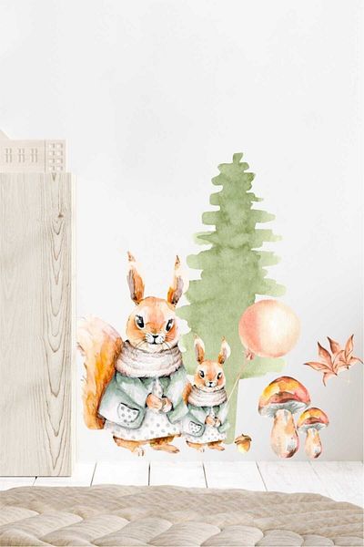 Piksel Grafik Squirrel Family Kids Room Wall Sticker