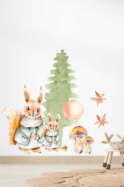 Piksel Grafik Squirrel Family Kids Room Wall Sticker