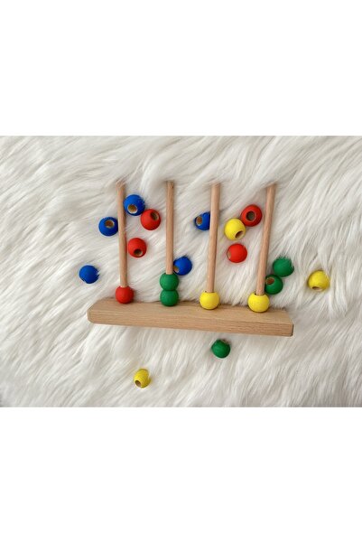 DORU Doğal Organik Ahşap Montessori Oyuncak Renkli Boncuk Dizme Eğitici Zeka Oyunu Bebek Odası Dekor