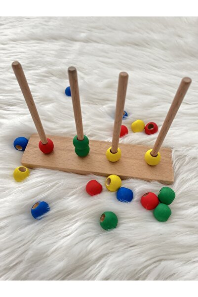 DORU Doğal Organik Ahşap Montessori Oyuncak Renkli Boncuk Dizme Eğitici Zeka Oyunu Bebek Odası Dekor