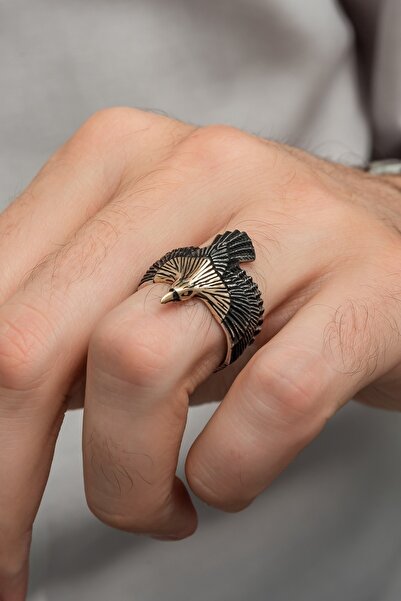 ALYANSEVİM Kartal Motifli Ayarlanabilir Gümüş Erkek Yüzük