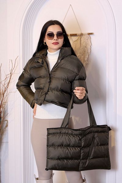 Space Fashion Geantă pentru damă crop, kaki, care se transformă într-o geantă pufă