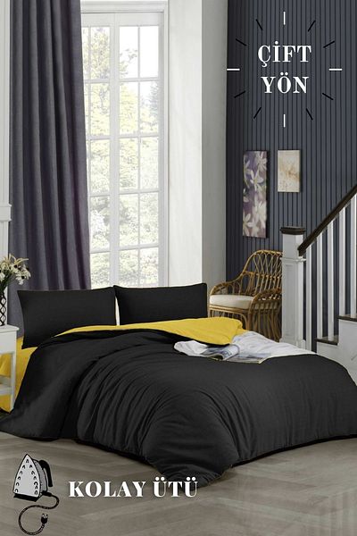 ELY PARKER Easy Iron-180x200-διπλό σετ κρεβατιού (κίτρινο ελαστικό σεντόνι + παπλωματοθήκη + μαξιλαροθήκη)