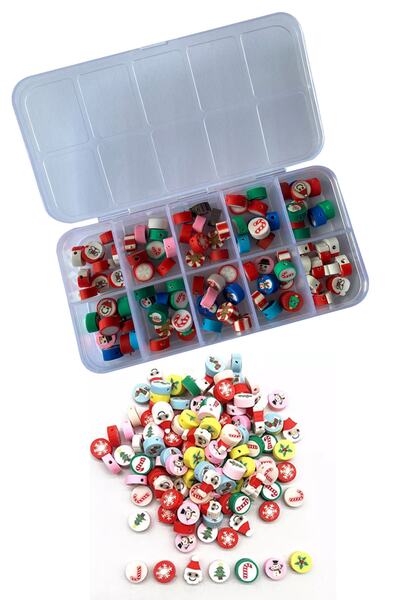 By MO Accessories Mini în cutie 100 bucăți de argilă polimerică cu figurine de Anul Nou Fimo cadou bijuterii brățară de Anul Nou Moș Crăciun