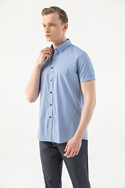 Tween Slim Fit Mavi Desenli Gömlek