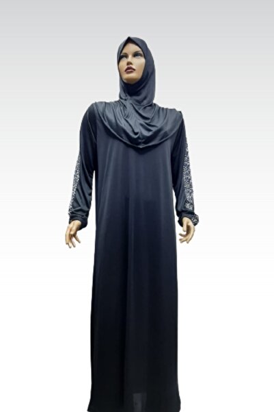 eflin Φόρεμα προσευχής με λουλουδάτη ρίγα μαύρο πρακτικό κασκόλ με επιλογές μεγάλου μεγέθους με χιτζάμπ