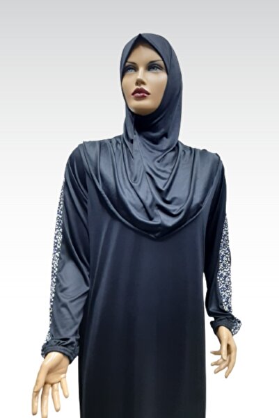 eflin Φόρεμα προσευχής με λουλουδάτη ρίγα μαύρο πρακτικό κασκόλ με επιλογές μεγάλου μεγέθους με χιτζάμπ