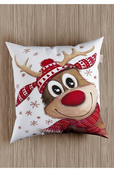 menesahome New Year's Deer Throw Pillow Cover, Christmas Deer Throw Pillow Cover, Deer Patterned Throw Pillow Cover, Christmas Gift