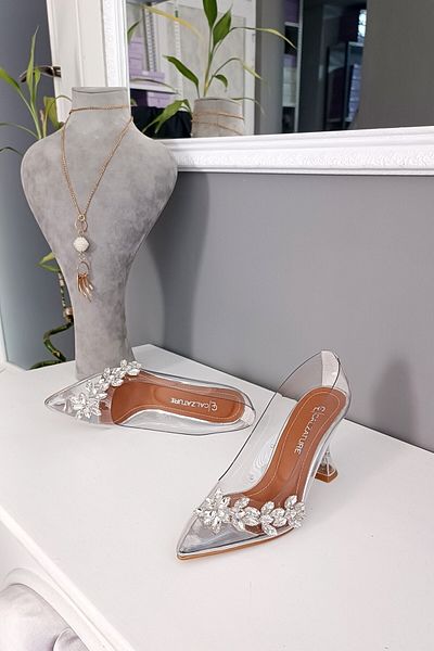 LA CALZATURE Pantofi de damă stiletto cu toc de șampanie de 9 cm cu accesorii din piatră Yıldız