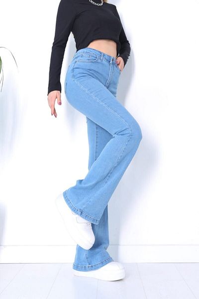 LİMABEL Noa Flare Flared Leg Jeans Light Blue Spanish Jeans High Waist Denim Pants