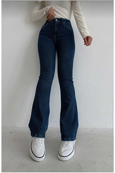 Ramrod Koyu Mavi Flare Yüksek Bel Ispanyol Flare Jeans (toparlayıcı)
