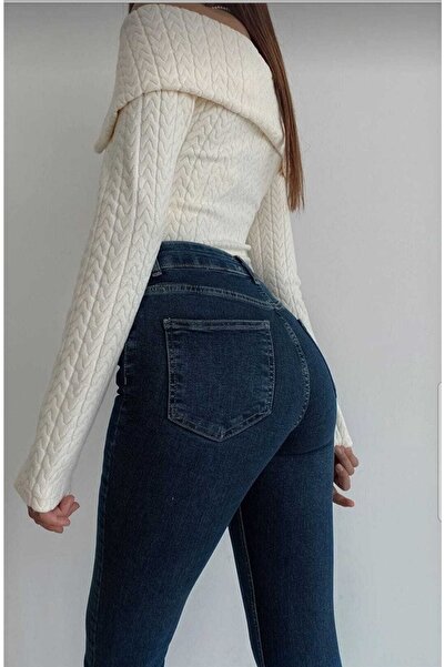 Ramrod Koyu Mavi Flare Yüksek Bel Ispanyol Flare Jeans (toparlayıcı)