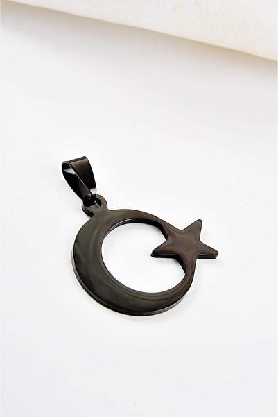 EUROMODA Çelik Siyah Renk Ay Yıldız Tasarımlı Brolog Aksesuar