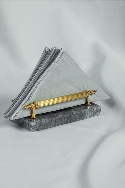 MERALP Napkin Holder Cappadocia Gold Real Marble, Metal Profile Handle