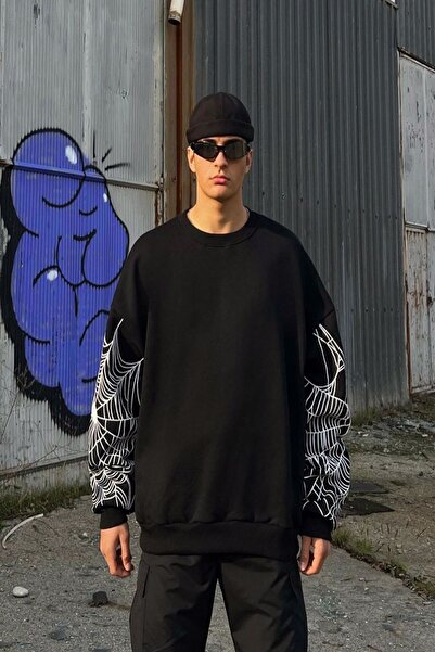 Machetta Φούτερ με λαιμόκοψη σε μεγάλο μέγεθος, μαύρο «spider-double Sleeve» με στάμπα μεγάλου μεγέθους