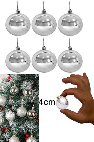 Parti dolabı Silver Gray 6-Piece New Year Ball Ornament 4cm Pine Tree Ornaments Christmas Decoration Cute Ball Silver Mirrored Ornament