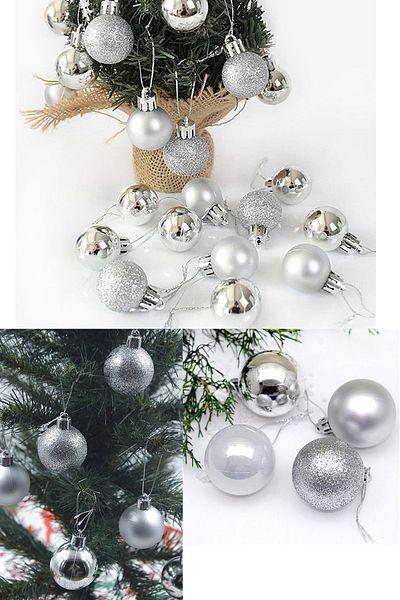 Parti dolabı Silver Gray 6-Piece New Year Ball Ornament 4cm Pine Tree Ornaments Christmas Decoration Cute Ball Silver Mirrored Ornament