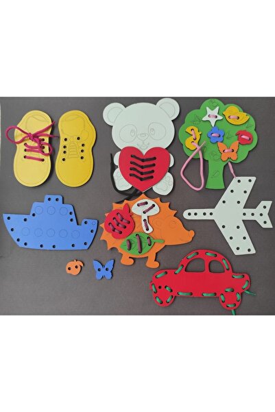 Trendy Toys Eğitici Ahşap Renkli Ip Geçirme Örgü Seti 25 Parça Montessori El Kası Geliştirme Oyunu