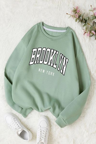 Machetta Суитшърт с 3 прежди и щампа Brooklyn Oversize с кръгло деколте