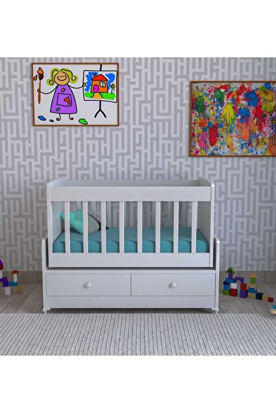 AZZURİ Home Anne Yanı Beşik Sallanır Bebek Beşik Iki Çekmeceli Ahşap Bebek Beşiği