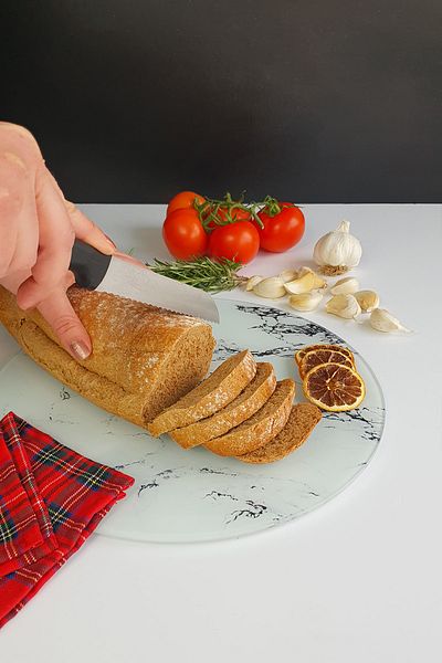 Decorita White Marble Look |   Glass Cutting Board - Glass Cutting Board |   Circle Diameter 32cm