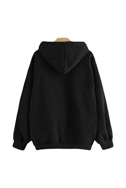 LEONE Siyah-gri Oversize Kapüşonlu Swetshirt